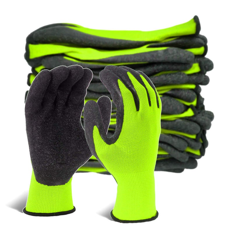 Evridwear Crinkle Latex Rubber Hand Coated Safety Work Gloves for Men Women General Multi Use Construction Warehouse Gardening Assembly Landscaping (XS,12 Pairs Pack) - Image 1